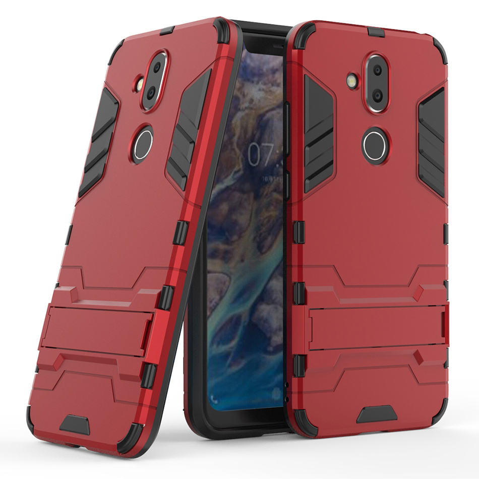 Slim Armour Tough Shockproof Case & Stand for Nokia 8.1 - Red